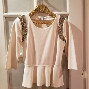 Forever 21 Cream/Ivory Peplum Sequin Top